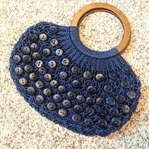 Navy wooden handle bag